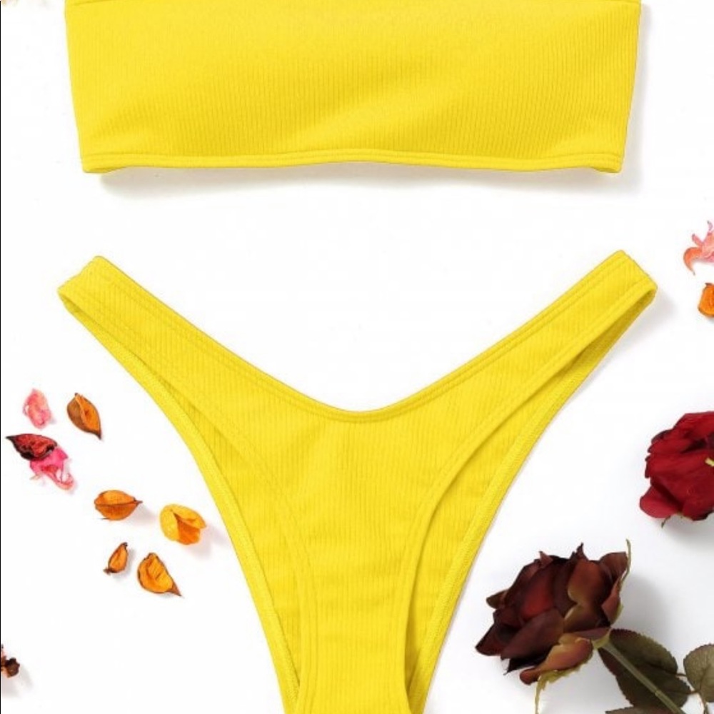 High cut ribbed bandeau bikini